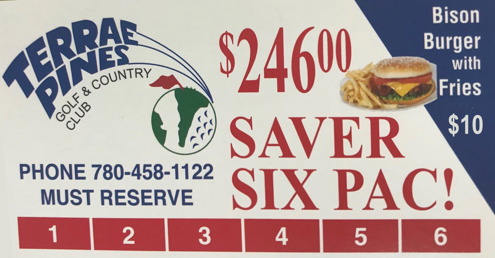 Terrae Pines Saver Six Pac and Bison Burger with Fries advertisement